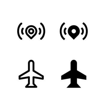 cerca y avión modo icono colección para aplicación y web ui diseño vector