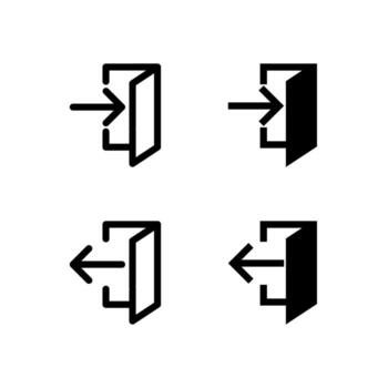 Smart Login and Logout Icon Set in Solid and Outline Styles for UI vector