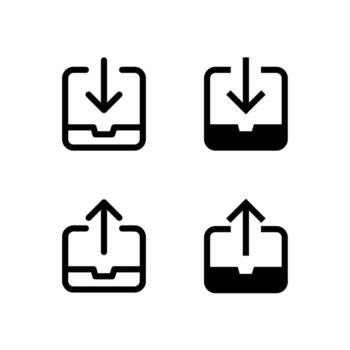 bandeja de entrada y bandeja de salida íconos sólido y línea para tablero y interfaz proyectos vector