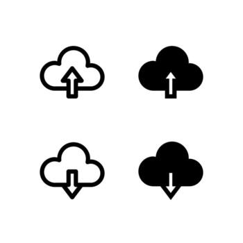 UI Cloud Upload and Cloud Download Line and Solid Icons for Tools and System vector