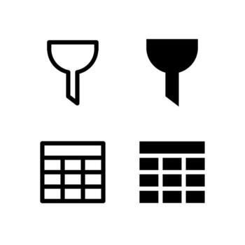 Smart Filter and Table Icon Set in Solid and Outline Styles for UI vector