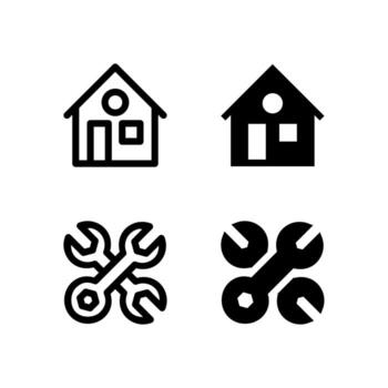 Home and Settings Line and Solid Icons for Control Navigation and Tools vector