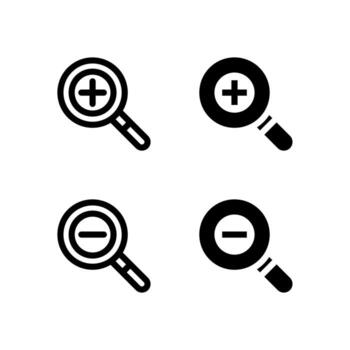 Modern Zoom In and Zoom Out Line and Solid Icon Set for UI and App Design vector