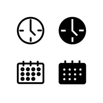 Modern Clock and Calendar Line and Solid Icon Set for UI and App Design vector