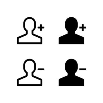 Smart User Add and User Remove Icon Set in Solid and Outline Styles for UI vector