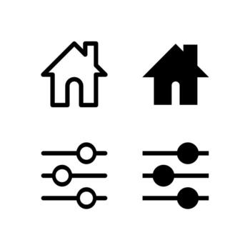 Smart Home and Settings Icon Set in Solid and Outline Styles for UI vector