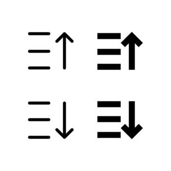 Smart Sort Ascending and Sort Descending Icon Set in Solid and Outline Styles for UI vector
