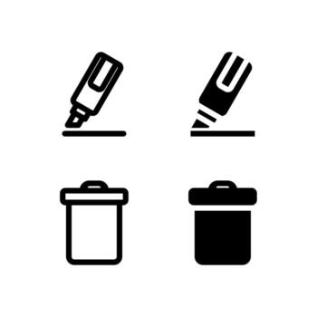 UI Highlight and Delete Icon Collection Line and Solid for App Design vector
