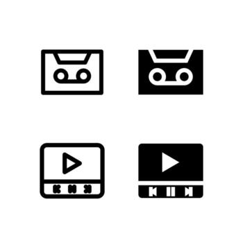 ui casete y medios de comunicación jugador línea y sólido íconos para herramientas y sistema vector