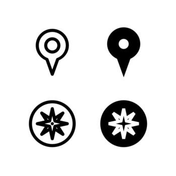 Pin and Compass Line and Solid Icon Set for UI and App Design vector