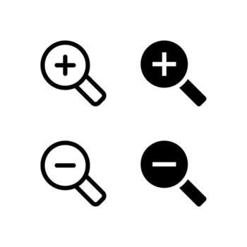 Smart Zoom In and Zoom Out Icon Set in Solid and Outline Styles for UI vector