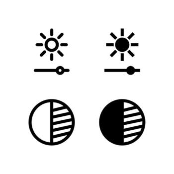 UI Brightness and Contrast Line and Solid Icons for Tools and System vector