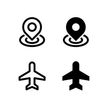 cerca y avión modo línea y sólido icono conjunto para ui y aplicación diseño vector