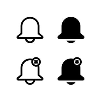 Smart Bell and Bell Off Icon Set in Solid and Outline Styles for UI vector