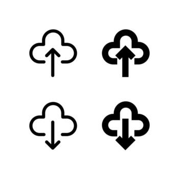 Cloud Upload and Cloud Download Line and Solid Icon Set for UI and App Design vector