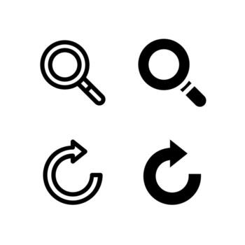 Smart Search and Refresh Icon Set in Solid and Outline Styles for UI vector