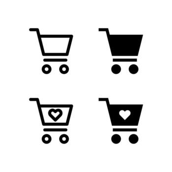 Shopping Cart and Wishlist Line and Solid Icon Set for UI and App Design vector