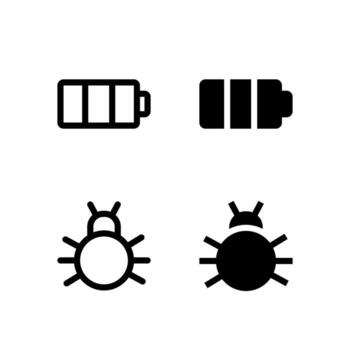 Battery and Bug Report Icon Collection for App and Web UI Design vector