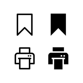 Smart Save and Print Icon Set in Solid and Outline Styles for UI vector