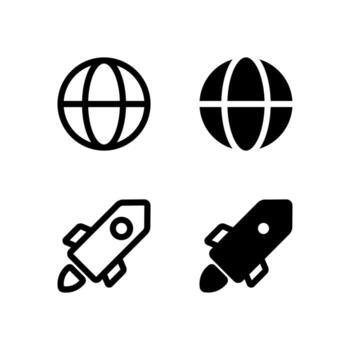 Modern Globe and Rocket Icons Solid and Line for Dashboard and Interface vector