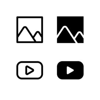 UI Image and Media Player Line and Solid Icons for Tools and System vector