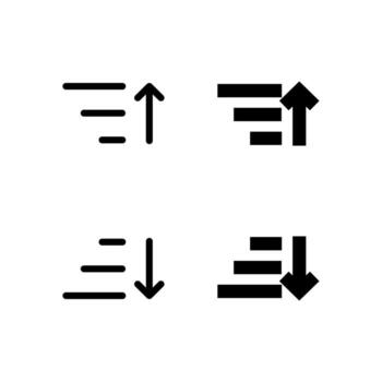 Modern Sort Ascending and Sort Descending Line and Solid Icon Set for UI and App Design vector