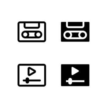 Modern Cassette and Media Player Icons Solid and Line for Dashboard and Interface vector