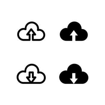 Modern Cloud Upload and Cloud Download Icons Solid and Line for Dashboard and Interface vector