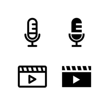 Modern Media Player and Microphone Icons Solid and Line for Dashboard and Interface vector