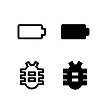 UI Battery and Bug Report Line and Solid Icons for Tools and System vector