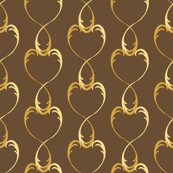 Gilded Heart Ogee on Deep Brown, Seamless Trellis Pattern vector