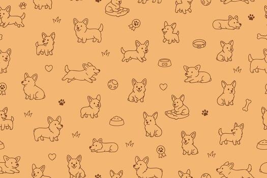 un sin costura modelo presentando linda corgis, completar con pata huellas dactilares, huesos, y perro accesorios. Perfecto para relacionado con mascotas diseños y proyectos vector