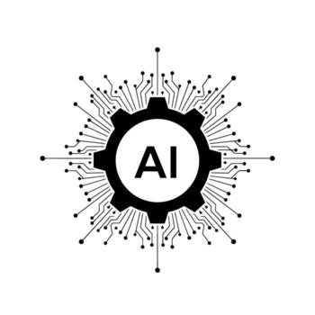 Ai symbol inside gear with circuit board pattern vector