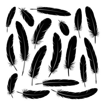 pluma colección negro silueta flotante en blanco espacio diseño recurso vector