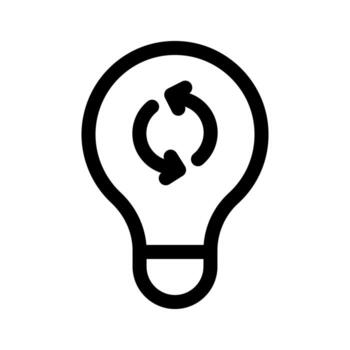 A linear graphic of a lightbulb with a leaf, symbolizing an eco idea or green innovation. vector