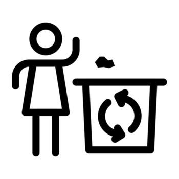 A second simple line icon of a person throwing trash into a bin. vector