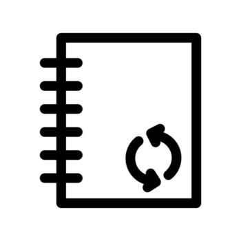An outline icon of a book with a recycle symbol, for paper or library reuse. vector