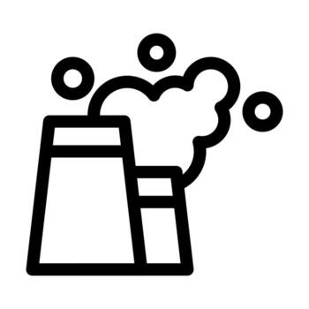 An outline icon of a factory next to a trash pile, representing waste or pollution. vector