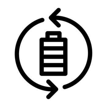 A linear graphic of a battery cell with a recycle symbol, for safe disposal. vector