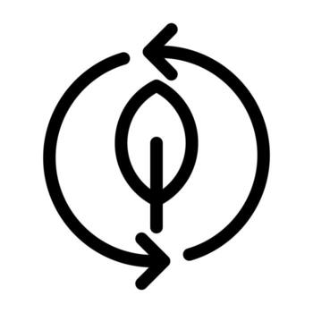 A simple line icon of a leaf within the recycle symbol, for nature conservation. vector