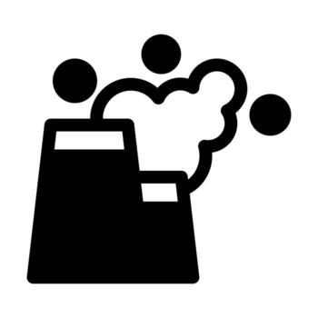 A solid icon of a factory next to a trash pile, representing waste or pollution. vector