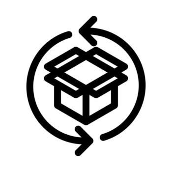 un contorno icono de un abierto caja con el reciclaje flecha, representando un usado caja. vector