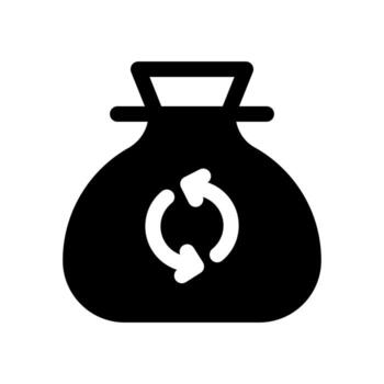 A filled graphic of a garbage bag with a recycle symbol, for generic waste. vector