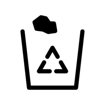 A solid icon of a trash bin with a recycle logo, for sorting waste. vector