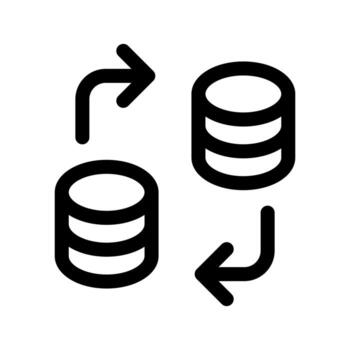An outline symbol of stacked cylinders, representing a database unit. vector