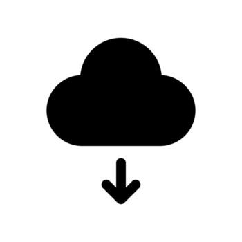 A simple filled icon of a cloud with a down arrow, symbolizing file cloud download. vector