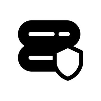 A solid icon of a server with a padlock, symbolizing a server safe or locked state. vector