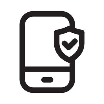 un línea estilo icono de un proteger con un móvil teléfono simbolizando móvil seguridad o aplicación proteccion. vector