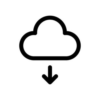 A simple line icon of a cloud with a down arrow, symbolizing file cloud download. vector