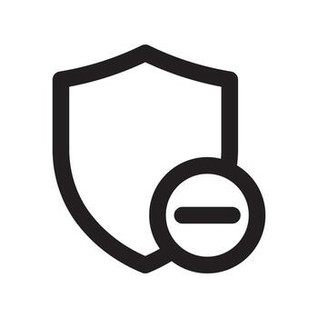 A line style icon of a shield with a minus symbol symbolizing security removal or defense reduction. vector